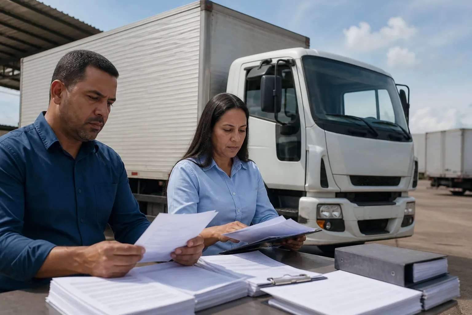 Despachante realizando cadastramento na ANTT com documentos relevantes.